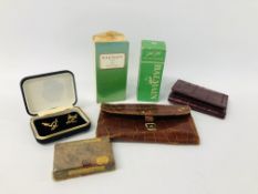 TWO BALMAIN SCENTS IN ORIGINAL PACKAGING, CUFF LINKS, WALLET AND A PURSE MARKED ASPREY LONDON ETC.