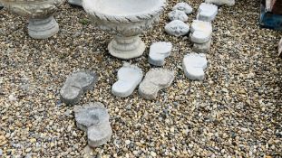 10 X STONEWORK "FEET" STEPPING STONES AND 3 X STONEWORK FACE GARDEN FEATURES.