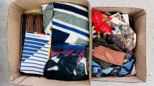 TWO BOXES OF ASSORTED SCARVES TO INCLUDE MANY SILK, ETC.