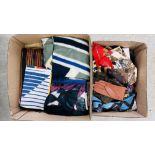 TWO BOXES OF ASSORTED SCARVES TO INCLUDE MANY SILK, ETC.