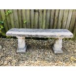 Q WEATHERED STONEWORK GARDEN BENCH SUPPORTED BY SQUIRRELS LENGTH 117CM.