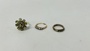 VINTAGE YELLOW METAL FIVE STONE DIAMOND RING ALONG WITH A 9CT.