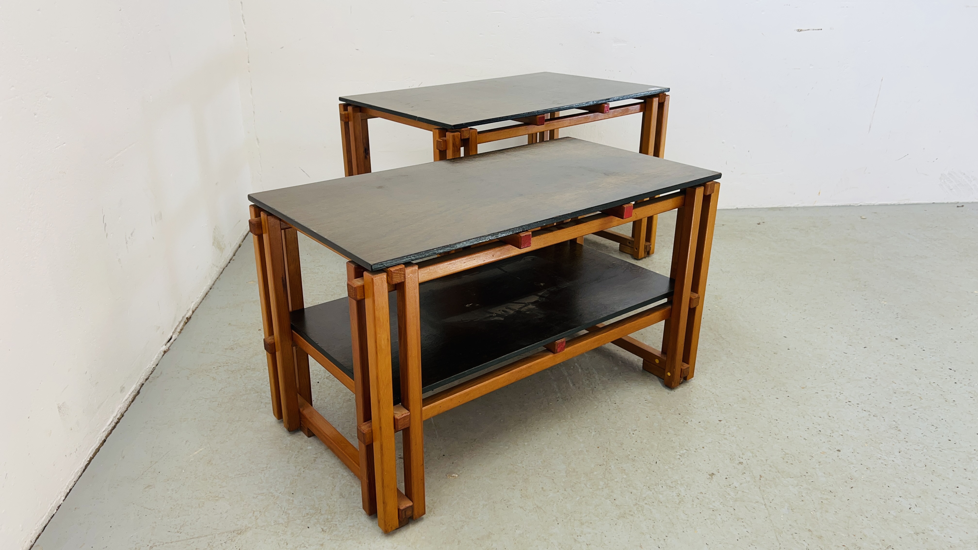 TWO BESPOKE HANDMADE OCCASIONAL TABLES LENGTH 85CM. HEIGHT 55CM. DEPTH 56CM. AND LENGTH 85CM. - Image 7 of 7