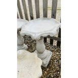 A CLASSICAL PEDESTAL BIRD BATH WITH SCROLLED DETAIL HEIGHT 66CM.