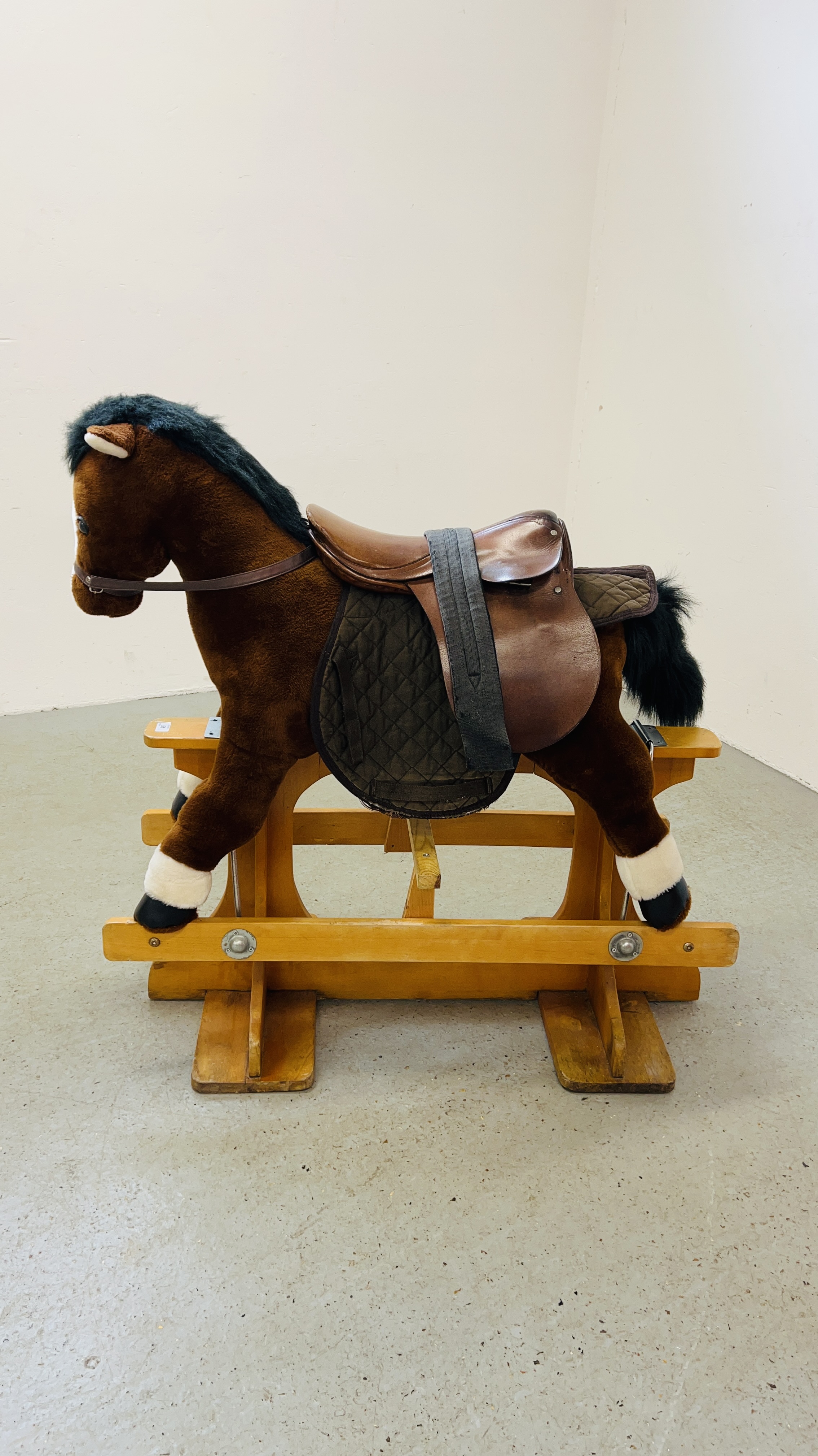 A MODERN CHILDS ROCKING HORSE WITH LEATHER SADLE - Image 2 of 9