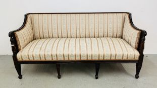LATE GEORGIAN STYLE SOFA WITH FOUR FRONT SUPPORTING TAPERED LEGS