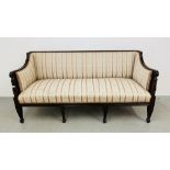 LATE GEORGIAN STYLE SOFA WITH FOUR FRONT SUPPORTING TAPERED LEGS