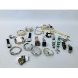 BOX OF ASSORTED LADIES DESIGNER WRIST WATCHES MARKED NINA, BERGE, JAS, ETC.