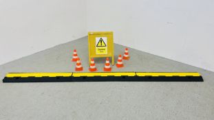3 X INTERLOCKING VEVOR 1 METER ELECTRIC CABLE PROTECTOR RAMPS ALONG WITH CAUTION RAMP SIGN AND