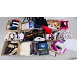 9 X BOXES OF ASSORTED CLOTHING, SHOES,