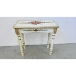 A SHABBY CHIC HALL TABLE WITH HAND PAINTED ROSE GARLAND DESIGN WIDTH 76CM. DEPTH 35CM. HEIGHT 77CM.