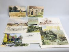 FOLIO OF ASSORTED PENCIL SKETCHES, 7 ART WORKS BEARING SIGNATURE KEITH JOHNSON,