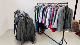 TWO RAILS CONTAINING AN EXTENSIVE QUANTITY OF LADIES CLOTHING TO INCLUDE MANY DESIGNER BRANDS BETTY