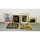 A GROUP OF FRAMED ARTWORK TO INCLUDE STILL LIFE STUDY "DAFFODILS" INDISTINCT SIGNATURE (POSSIBLY