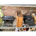 TWO VINTAGE TYPE WRITERS UNDERWOOD AND IMPERIAL PLUS VINTAGE SUITCASE