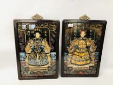 A PAIR OF CHINESE HAND PAINTED REVERSE ON GLASS PICTURES.