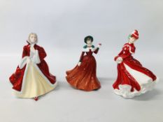 THREE ROYAL DOULTON FIGURINES TO INCLUDE WINTERS DAY HN4589, CHRISTMAS CELEBRATION HN4721,