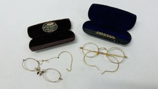 2 X PAIRS OF CASED VINTAGE YELLOW METAL GLASSES.