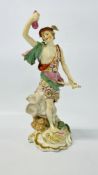 A DERBY FIGURE OF MERCURY HOLDING PURSE AND CADUCEUS, STANDING AMOUNG CLOUDS ON A ROCOCO BASE, c.