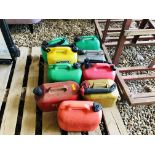 9 VARIOUS PLASTIC AND METAL FUEL CANS