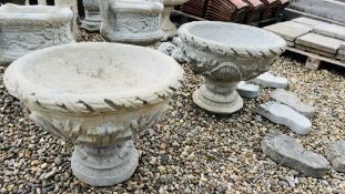 A PAIR OF CLASSICAL BOWL DESIGN PEDESTAL GARDEN PLANTERS DIAMETER 54CM, HEIGHT 43CM.