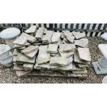 A LARGE QUANTITY OF CRAZY PAVING YORK STONE SLABS OF VARIOUS SIZES