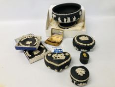 WEDGWOOD BLACK JASPER WARE TO INCLUDE TRINKET BOXES,