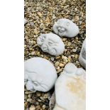 A COLLECTION OF STONEWORK GARDEN FEATURES TO INCLUDE LION HEAD MASK, DECO WALL POCKET,