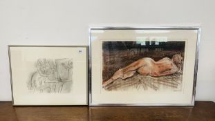 FRAMED CHARCOAL STUDY OF A NUDE FEMALE BEARING PENCIL SIGNATURE CROISLEY ALONG WITH A LIMITED