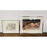 FRAMED CHARCOAL STUDY OF A NUDE FEMALE BEARING PENCIL SIGNATURE CROISLEY ALONG WITH A LIMITED