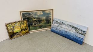 CLAIRE HENLEY PRINT "BEACH SCENE" AND A PRINT BY JAMES PEER COST "BARN" AND ONE OTHER