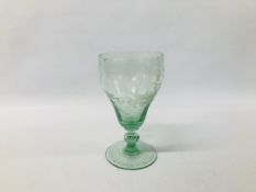 GREEN SUGAR GLASS GOBLET WITH ETCHED TALL SHIP DESIGN