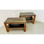 TWO BESPOKE HANDMADE OCCASIONAL TABLES LENGTH 85CM. HEIGHT 55CM. DEPTH 56CM. AND LENGTH 85CM.