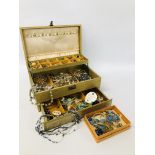 CANTILEVER JEWELLERY BOX AND CONTENTS TO INCLUDE A VAST QUANTITY OF ASSORTED VINTAGE AND COSTUME