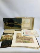 FOLIO OF ASSORTED WATERCOLOURS AND SKETCHES.