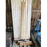 3 X WOODEN HANDLED YARD BROOMS.