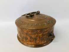 VINTAGE INDIAN COPPER BREAD CHAPATI BOX WITH EMBOSSED TRAY AND MATCHING LIDDED CANISTER