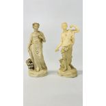 TWO C19th PARIAN FIGURES: A WOMAN IN CLASSICAL DRESS WITH A SASH OF ROSES;