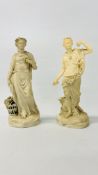 TWO C19th PARIAN FIGURES: A WOMAN IN CLASSICAL DRESS WITH A SASH OF ROSES;