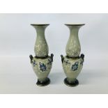 PAIR OF VINTAGE DECORATIVE VASES ON A GREEN GROUND,