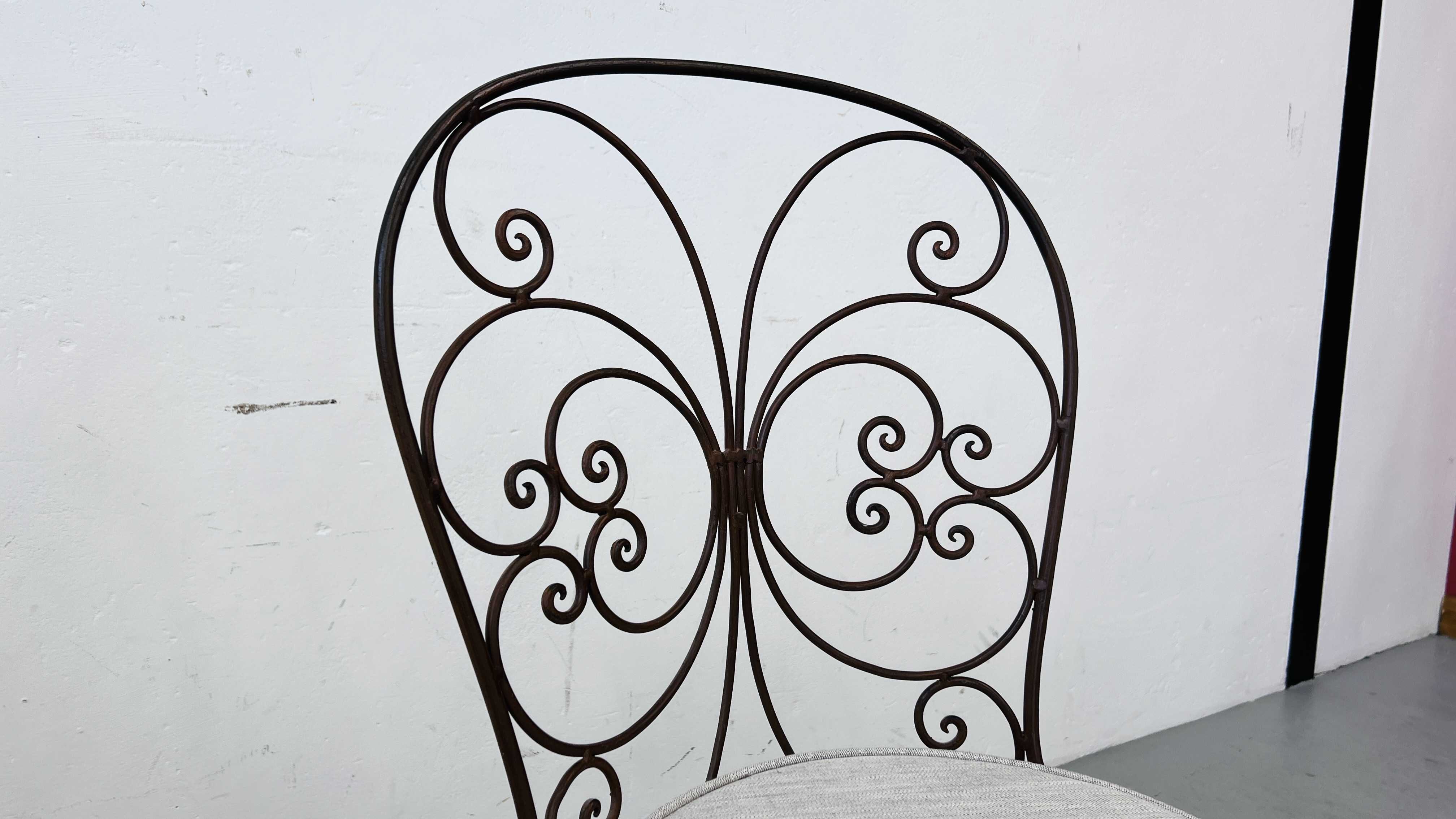 TWO FRENCH STYLE METALCRAFT CHAIRS WITH CUSHION SEATS. - Image 12 of 13