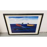 A FRAMED LEWIS "WHALE WATCHING" PRINT 42 X 60CM.