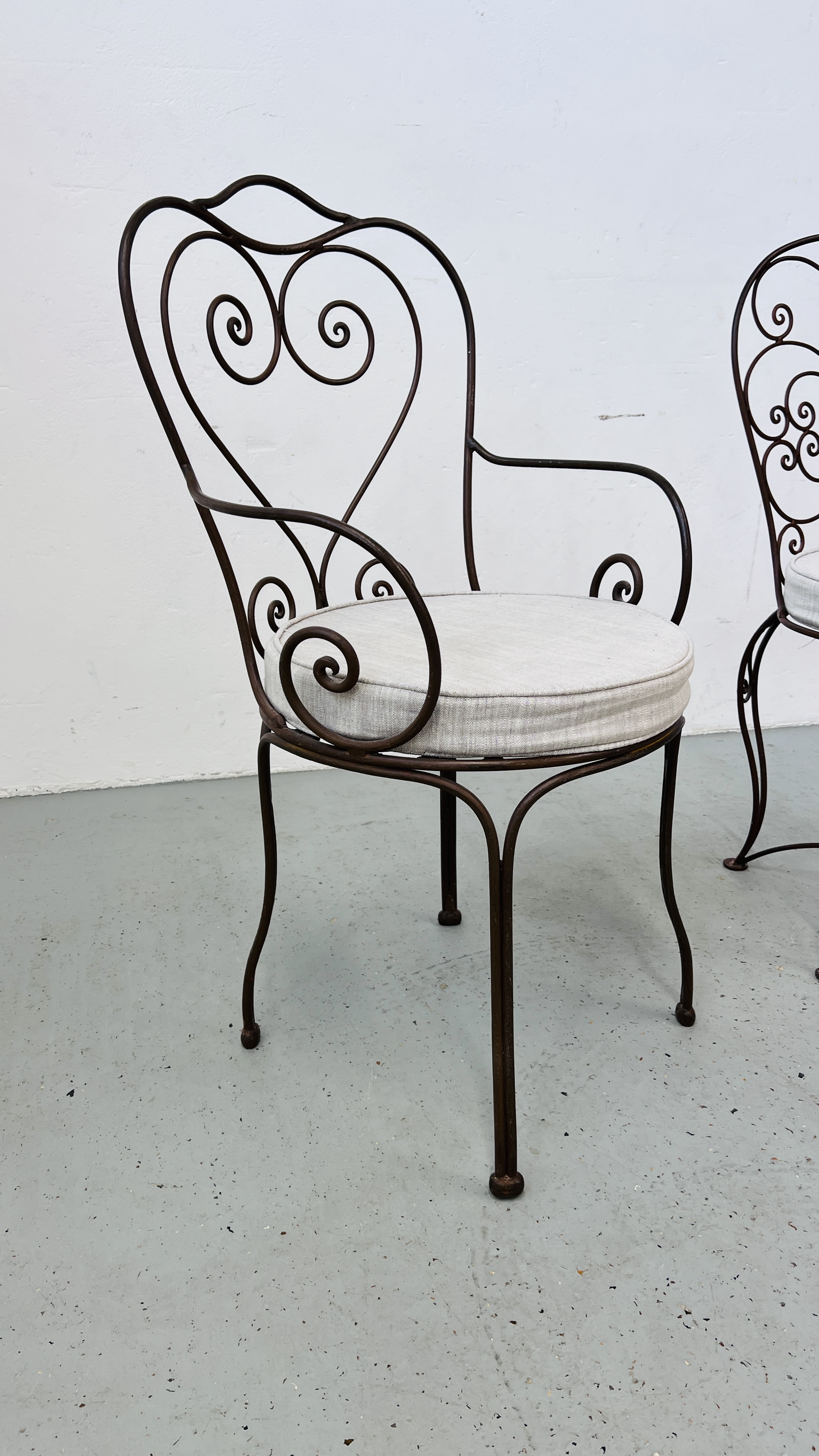 TWO FRENCH STYLE METALCRAFT CHAIRS WITH CUSHION SEATS. - Image 6 of 13