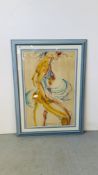 A CONTEMPORARY WATERCOLOUR LIFE STUDY OF FEMALE DANCER, INDISTINCT SIGNATURE - 95 X 61CM,