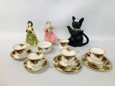 TWO ROYAL DOULTON FIGURINES TO INCLUDE MARGUERITE AND SANDRA, TONY WOOD CAT TEAPOT,