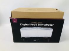 A BOXED ANDREW JAMES DIGITAL FOOD DEHYDRATOR WITH 2 EXTRA SHELVES - SOLD AS SEEN.