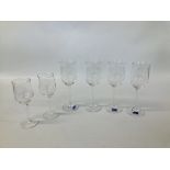 A SET OF FOUR ELEGANT WATERFORD MARQUIS WINE GLASSES PLUS TWO FURTHER GLASSES UNMARKED.