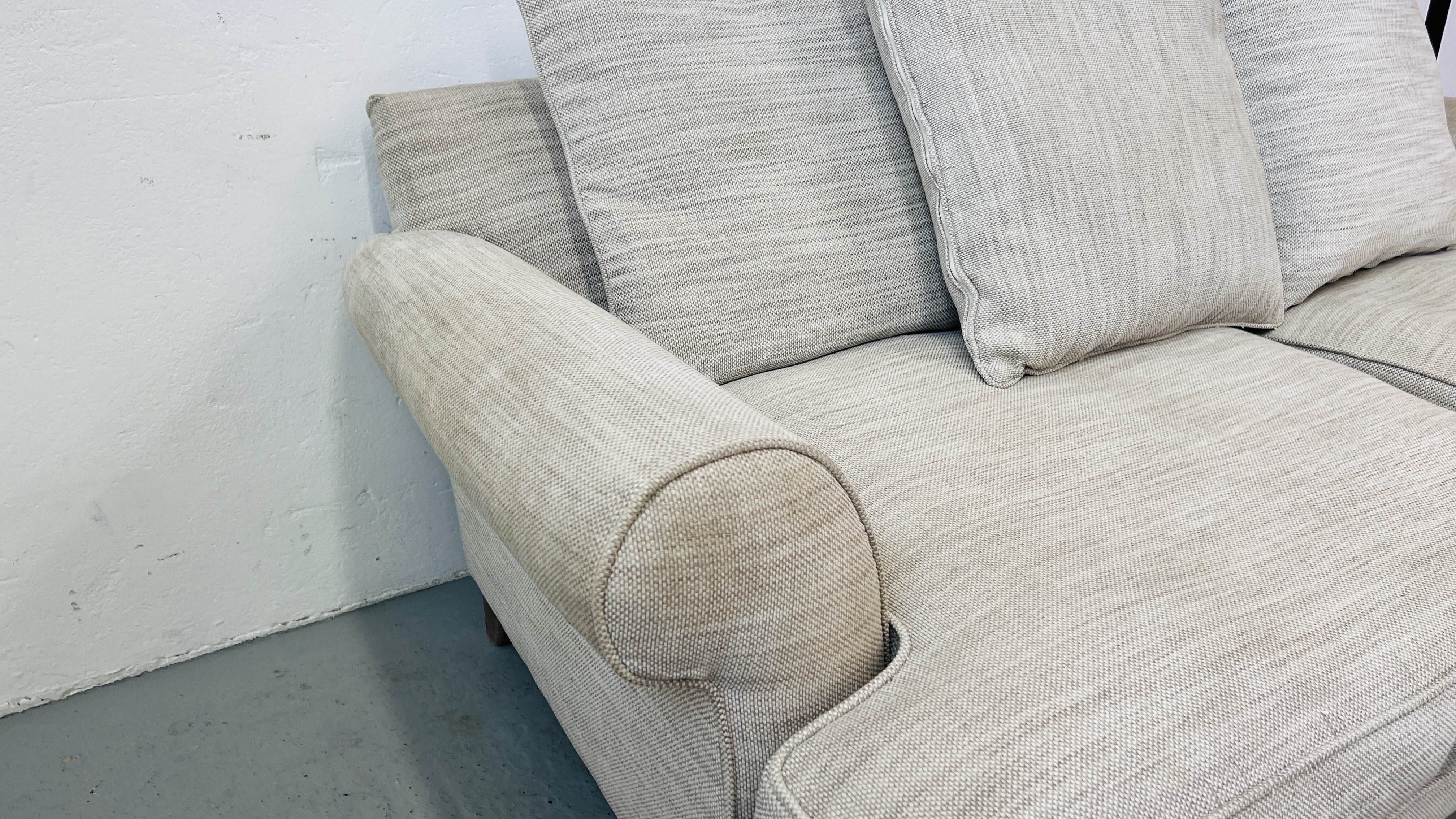 A PAIR OF "THE LOUNGE Co" OATMEAL UPHOLSTERED SOFA'S EACH LENGTH 210CM. - Image 7 of 22