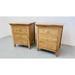 PAIR OF MODERN LIGHT OAK THREE DRAWER BEDSIDE CHESTS