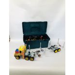 A MECCANO MODEL OF A LORRY WITH BUILT TWIN ELECTRIC MOTORS ALONG WITH TOOL BOX CONTAINING MECCANO